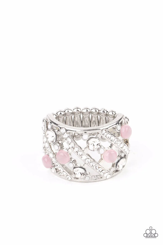 Bubbles for Brunch - Pink Cat's Eye White Rhinestone Silver Ring Paparazzi R1164