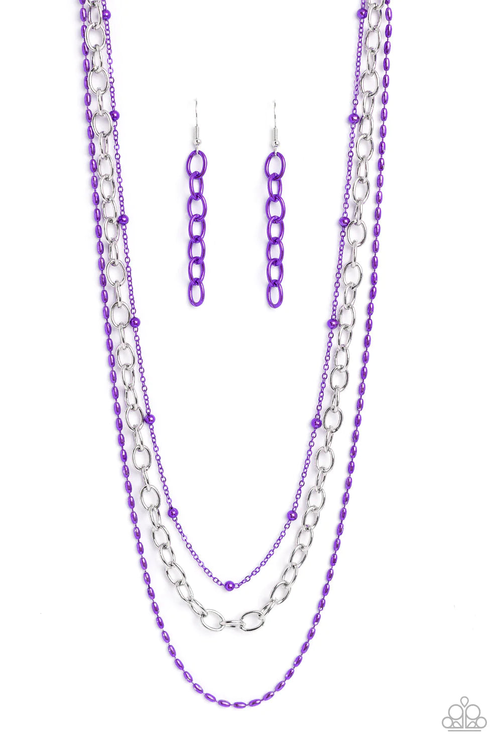 Mardi Gras Mayhem Purple - Electric Purple & Silver Chain Necklace Summer Party Pack 2023 Paparazzi N1699