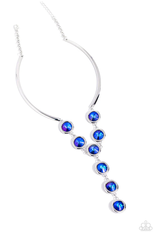 Cheers To Confidence - Blue Iridescent Gem Silver Y Necklace Exclusive Paparazzi N3086