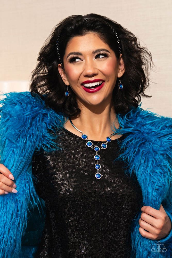 Cheers To Confidence - Blue Iridescent Gem Silver Y Necklace Exclusive Paparazzi N3086