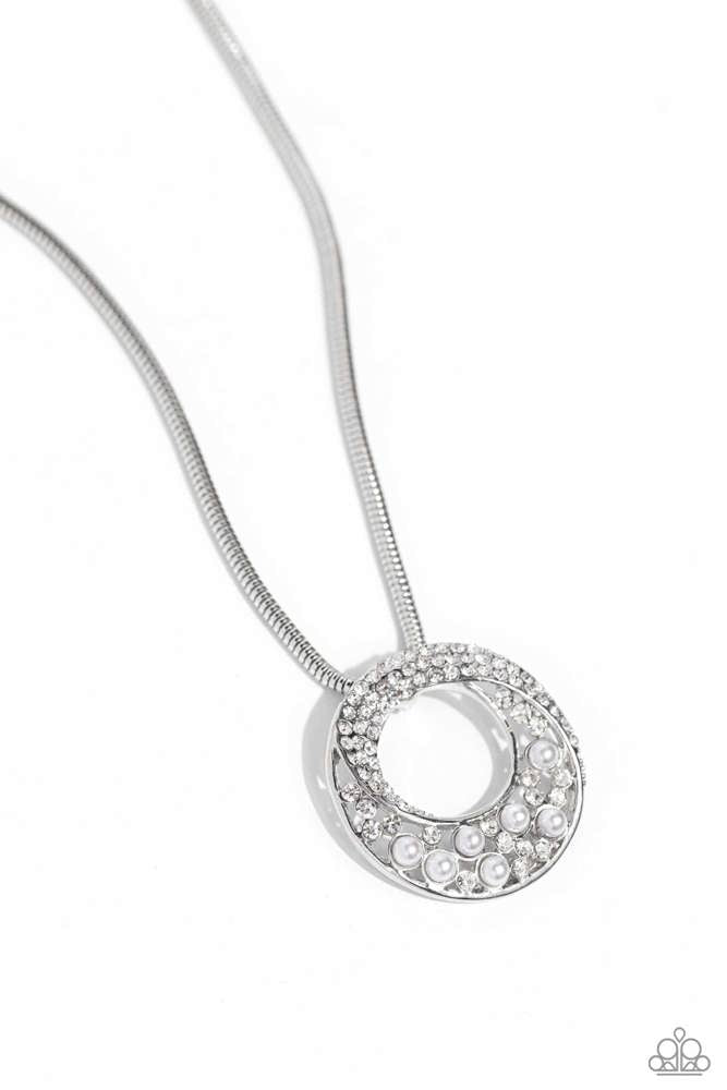 Scintillating Spiral White Rhinestone, Gems & Pearls Necklace Paparazzi N2387