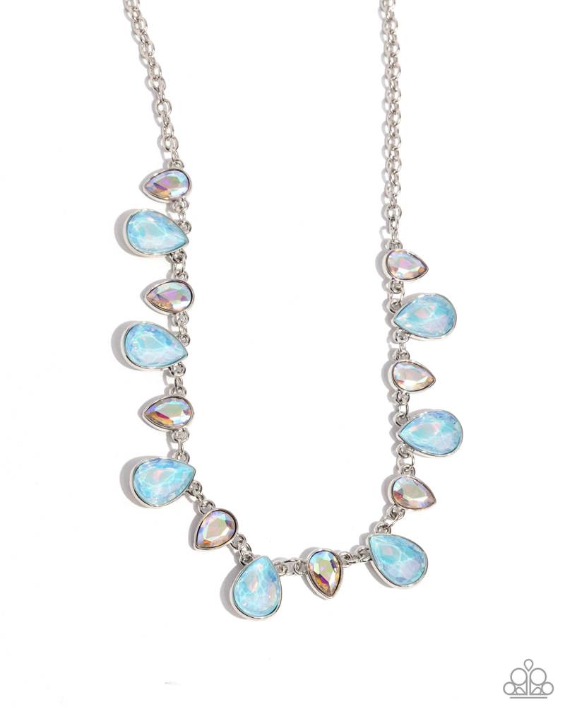 Summer Season Blue - Light Blue & Iridescent Teardrop Necklace Paparazzi N2391