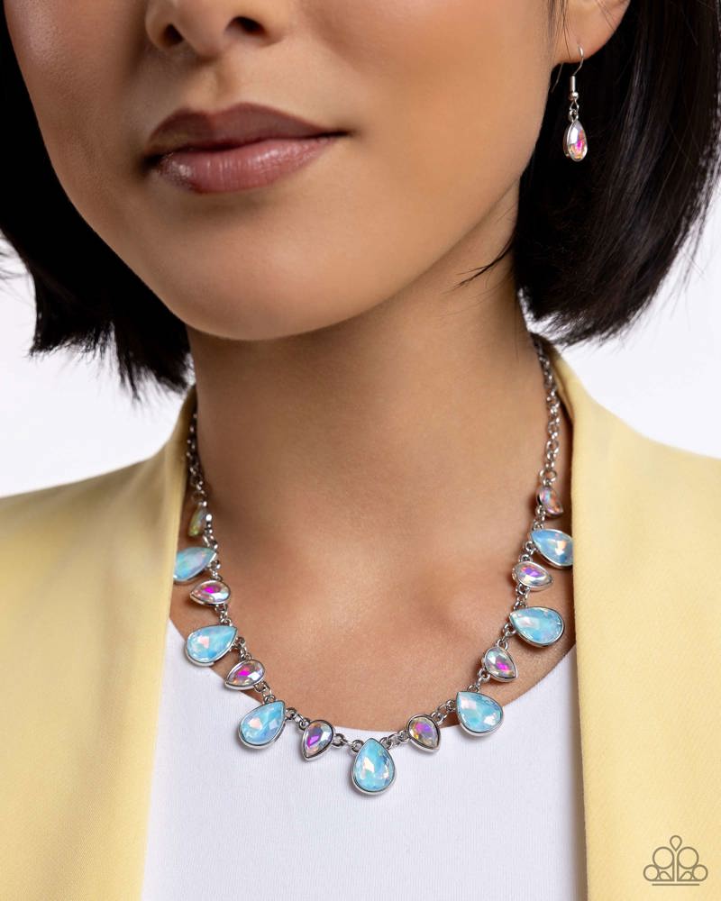 Summer Season Blue - Light Blue & Iridescent Teardrop Necklace Paparazzi N2391