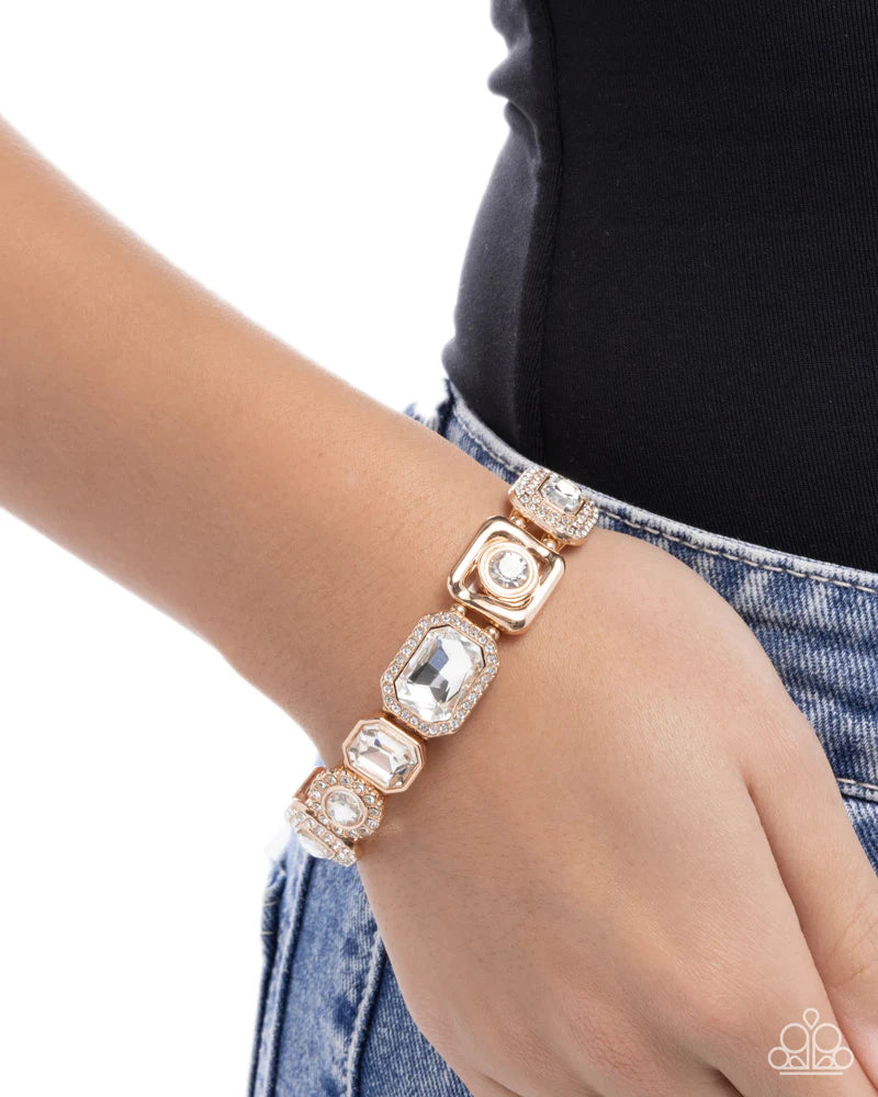 Paparazzi Striking Shimmer - Gold White Gem Stretch Bracelet - Customer Appreciation Week 1 April 2025 Exclusive B2693