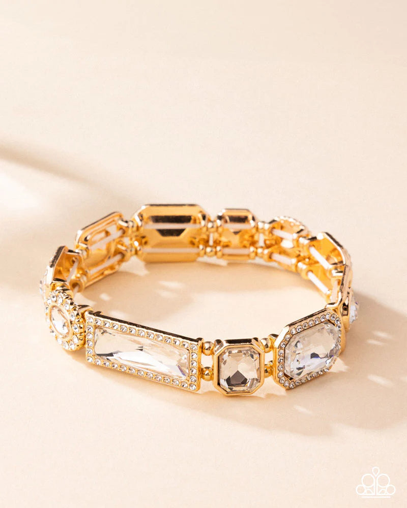 Paparazzi Striking Shimmer - Gold White Gem Stretch Bracelet - Customer Appreciation Week 1 April 2025 Exclusive B2693