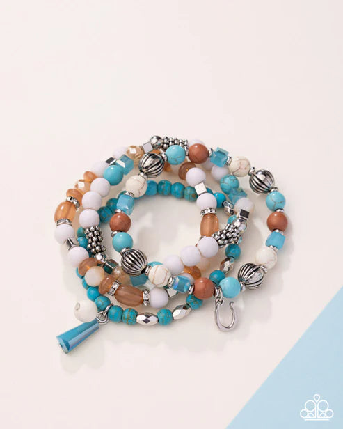 Marbled Mashup Multi Turquoise, White, Stone & Silver Bead Set Of 4 Stretch Bracelets 2025 Summer Pack Paparazzi B2258