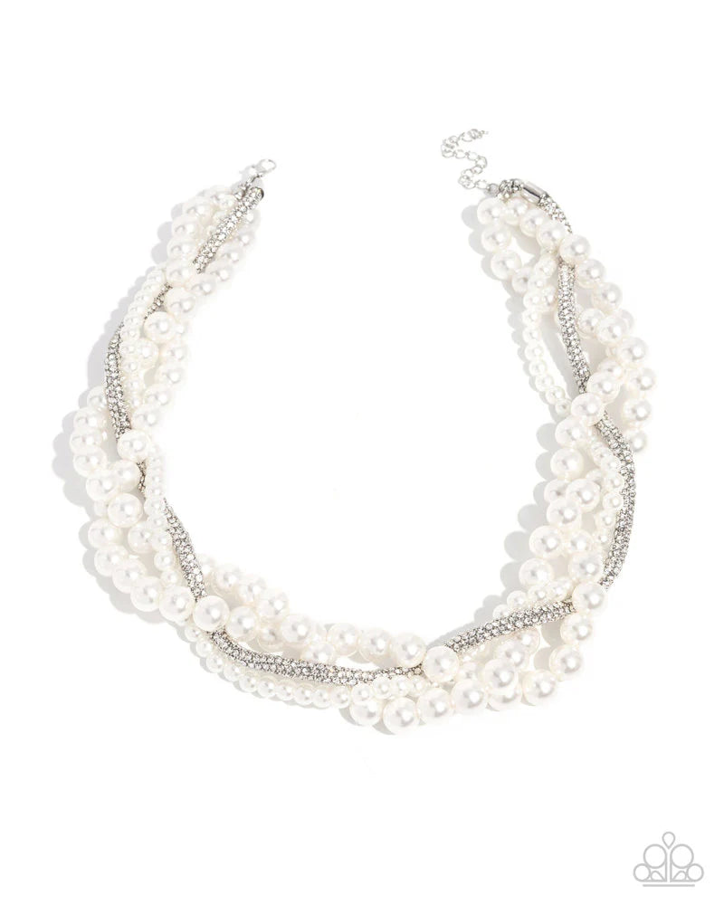 Paparazzi Pearl Pinnacle - White Pearl Silver Layered Necklace Life of the Party March 2026 N3693