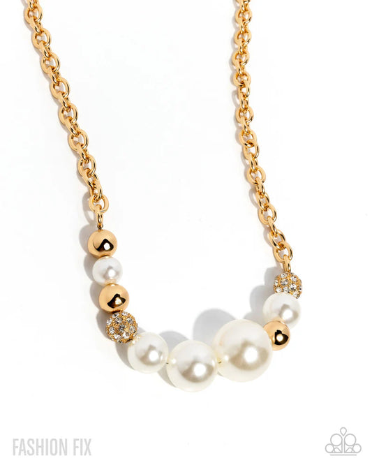 Paparazzi Owning the Room - Gold White Pearl Necklace - Fiercely 5th Avenue November 2025 Fashion Fix N3751
