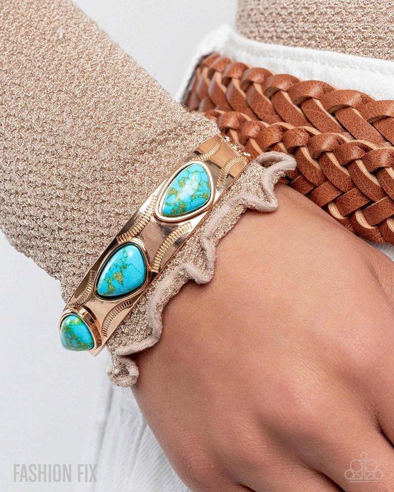 Paparazzi Solidly Grounded - Gold Turquoise Stone Cuff Bracelet Simply Santa Fe November 2025 Fashion Fix B2483
