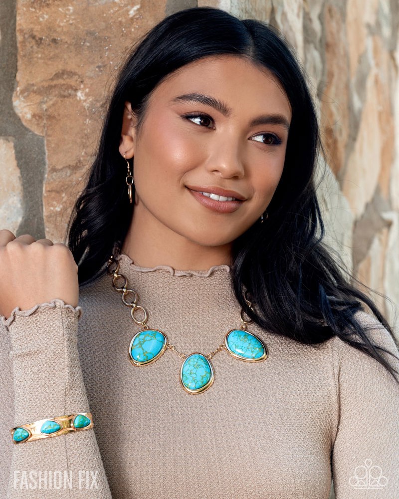 Paparazzi Solidly Grounded - Gold Turquoise Stone Cuff Bracelet Simply Santa Fe November 2025 Fashion Fix B2483