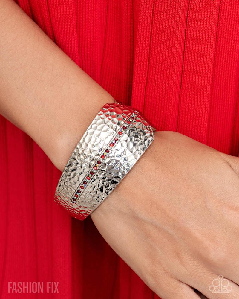 Paparazzi Spontaneous Surety - Red Iridescent Rhinestone Silver Hinge Bracelet November 2025 Fashion Fix B2482