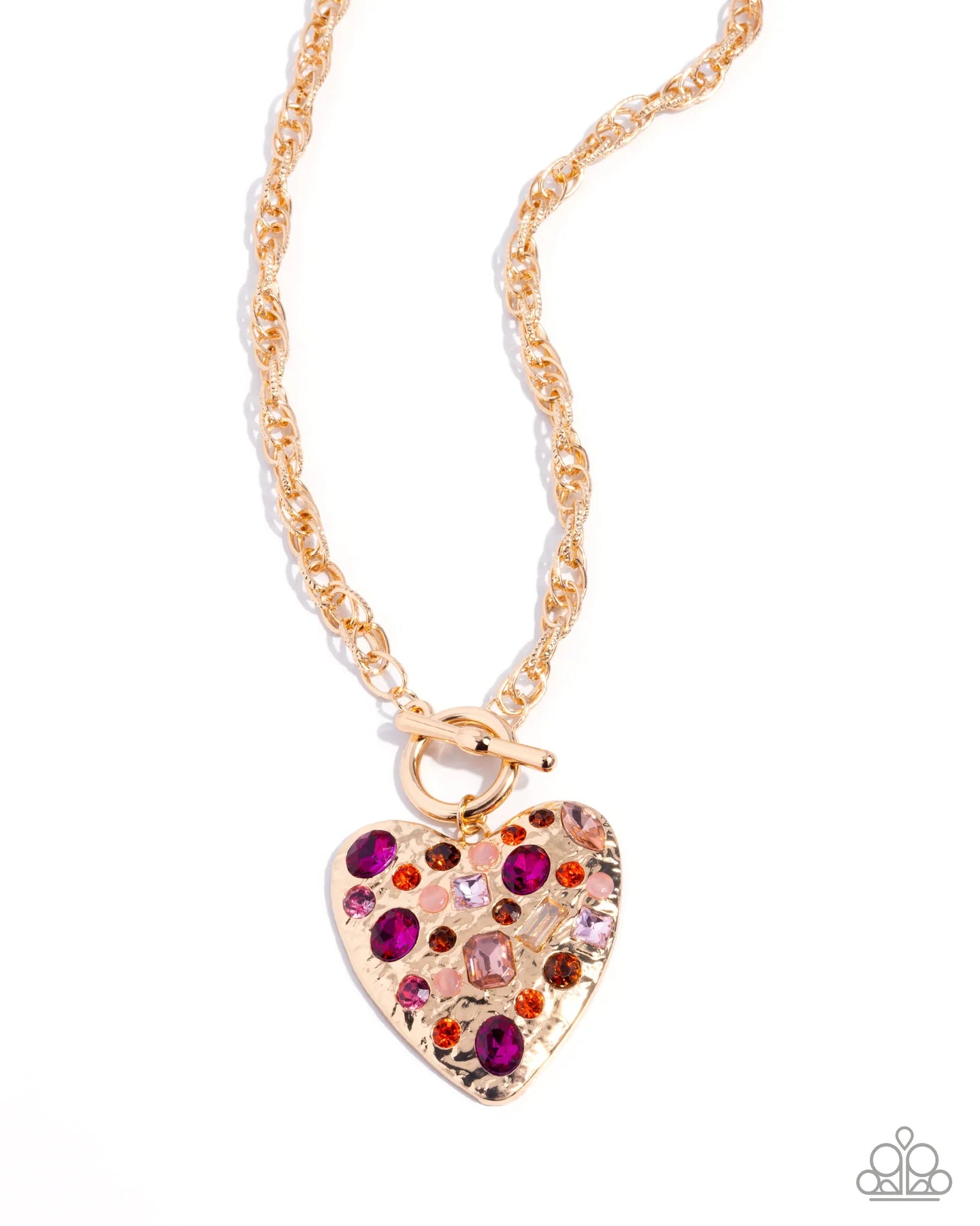 Paparazzi Circulated Chic - Pink Gems Gold Heart Toggle Style Necklace June 2026 Life of the Party
