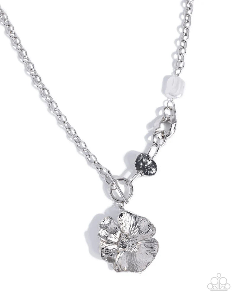 Paparazzi Better Blossom - White Pearl Silver Flower Toggle Necklace April 2026 Customer Appreciation Exclusive N4072