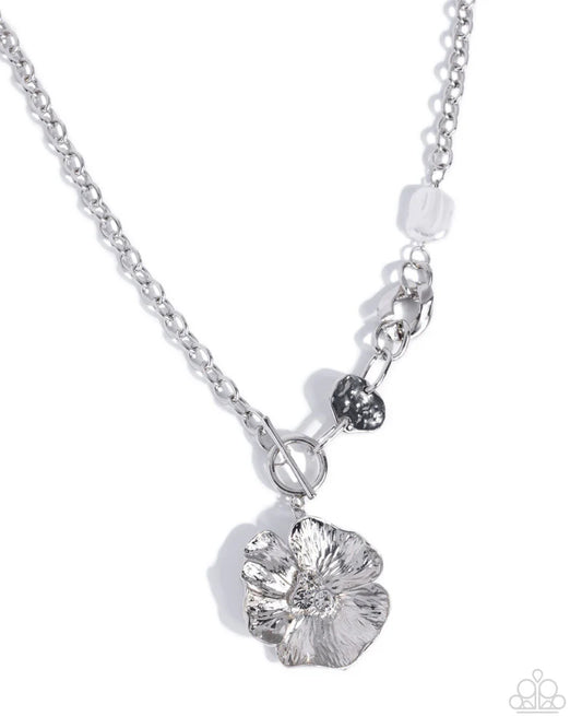 Paparazzi Better Blossom - White Pearl Silver Flower Toggle Necklace April 2026 Customer Appreciation Exclusive N4072