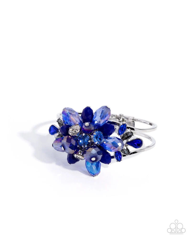 Paparazzi Shimmery Spectacle - Blue, Smoky, White & Sapphire Gem Hinged Bracelet Part Of The Fall Trend Preview Pack 2026