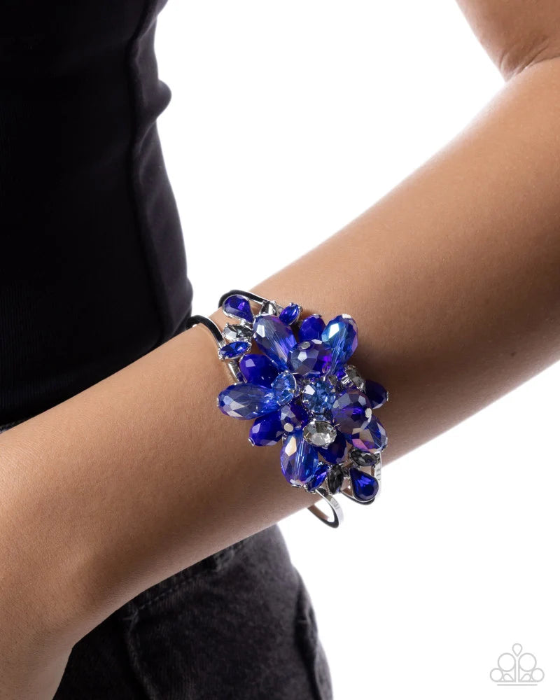 Paparazzi Shimmery Spectacle - Blue, Smoky, White & Sapphire Gem Hinged Bracelet Part Of The Fall Trend Preview Pack 2026