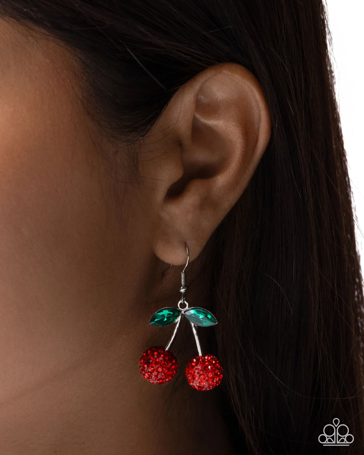 Paparazzi Cherry Contract - Red Rhinestone Silver Cherry Earrings E1920