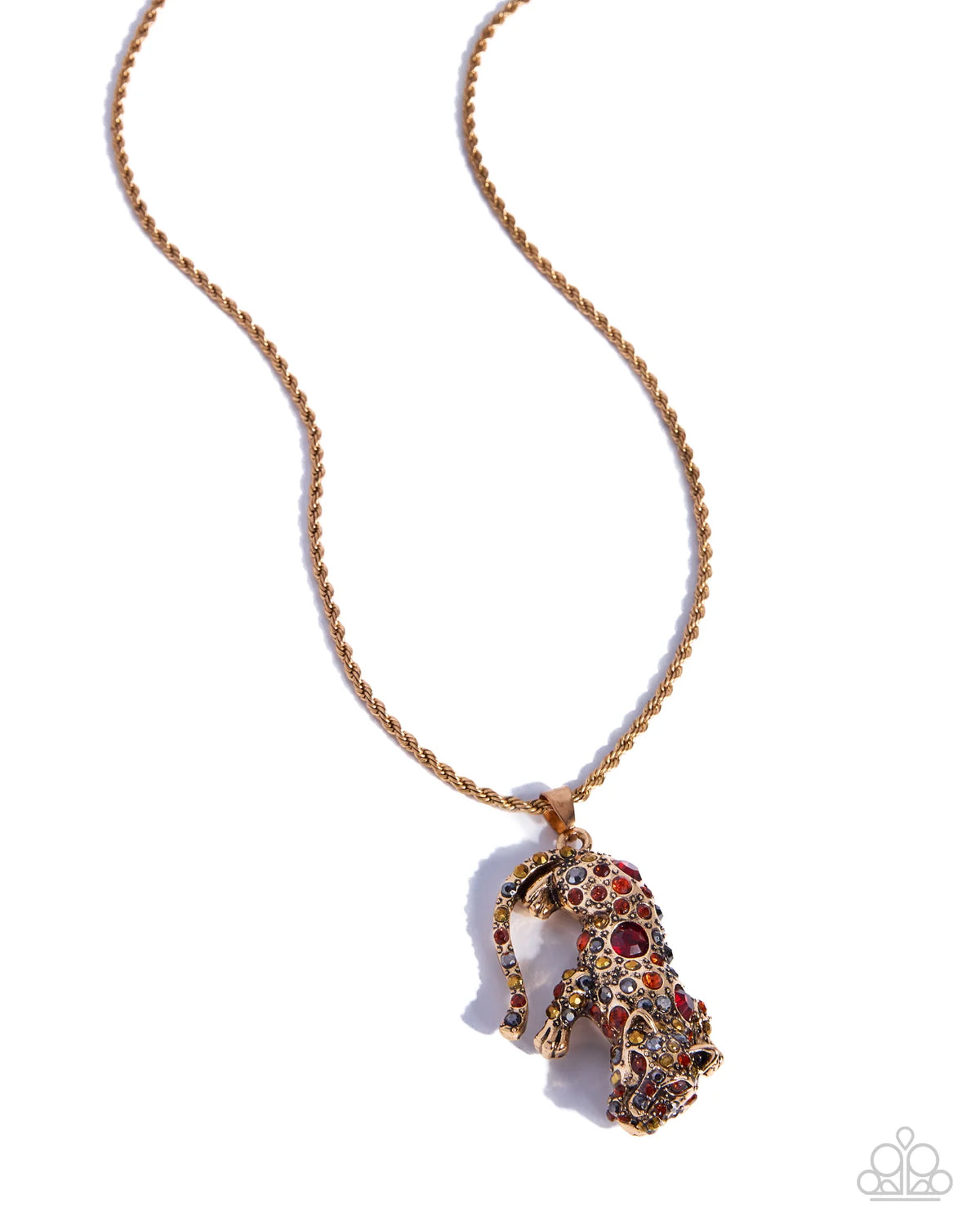 Rhin Rope Chain Paparazzi Ferocious Feline - Gold Rope Chain, Smoked Topaz, Aurum Rhin ...