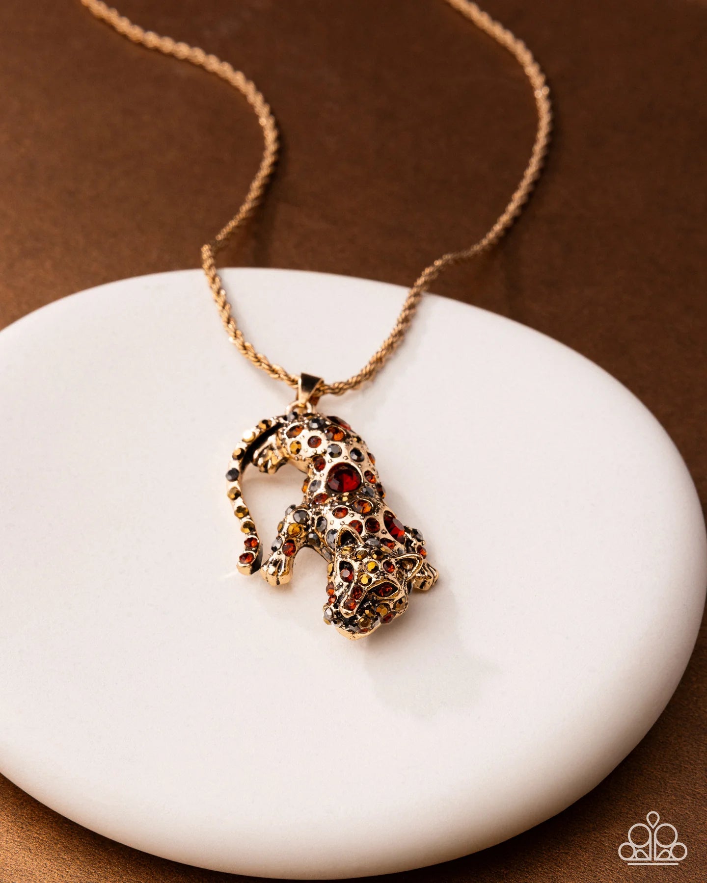 Paparazzi Ferocious Feline - Gold Rope Chain, Smoked Topaz, Aurum Rhinestone And Gem Jaguar Necklace Life Of The Party March 2026 N3935