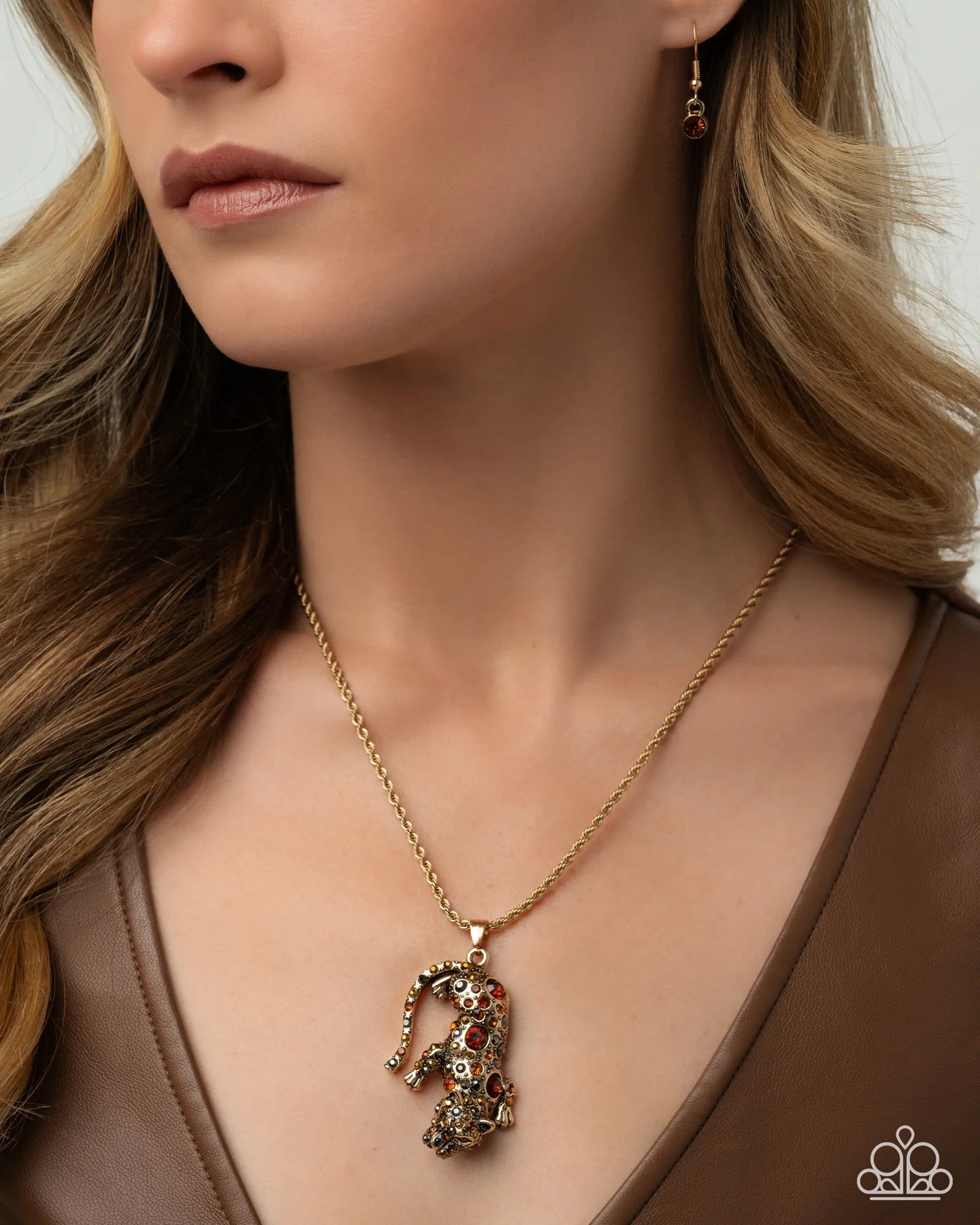 Paparazzi Ferocious Feline - Gold Rope Chain, Smoked Topaz, Aurum Rhinestone And Gem Jaguar Necklace Life Of The Party March 2026 N3935