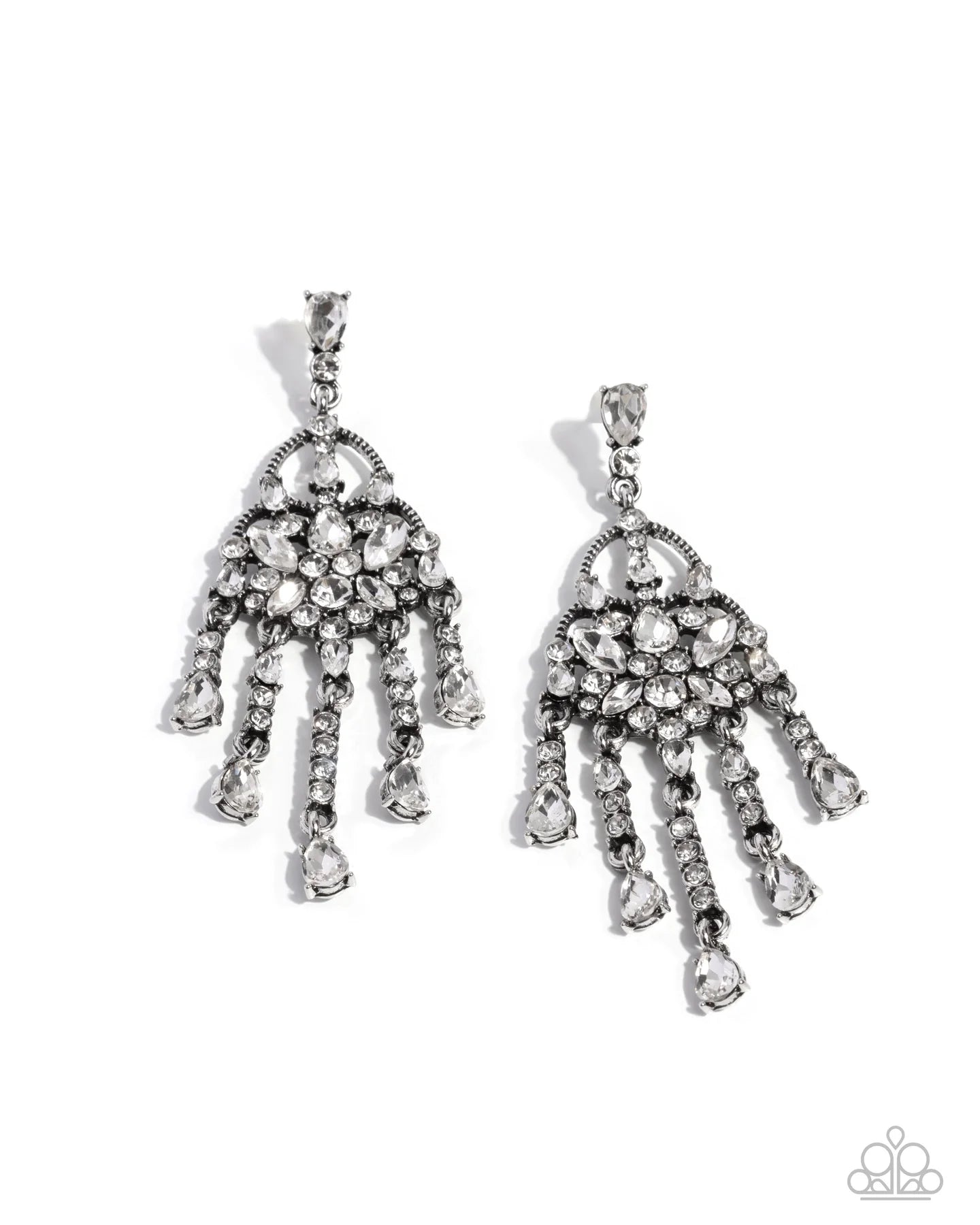 Paparazzi Sparkly Shimmy - White Rhinestone Silver Post Earrings Life of the Party March 2026 E2710
