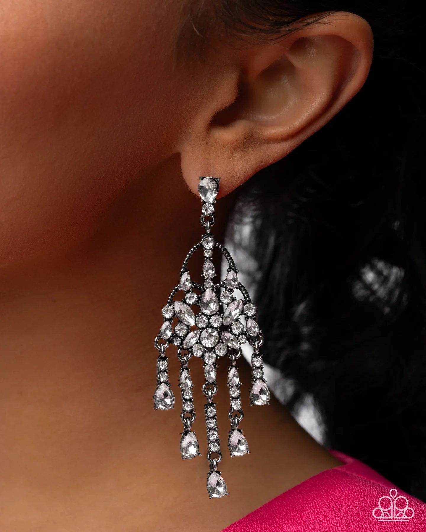 Paparazzi Sparkly Shimmy - White Rhinestone Silver Post Earrings Life of the Party March 2026 E2710