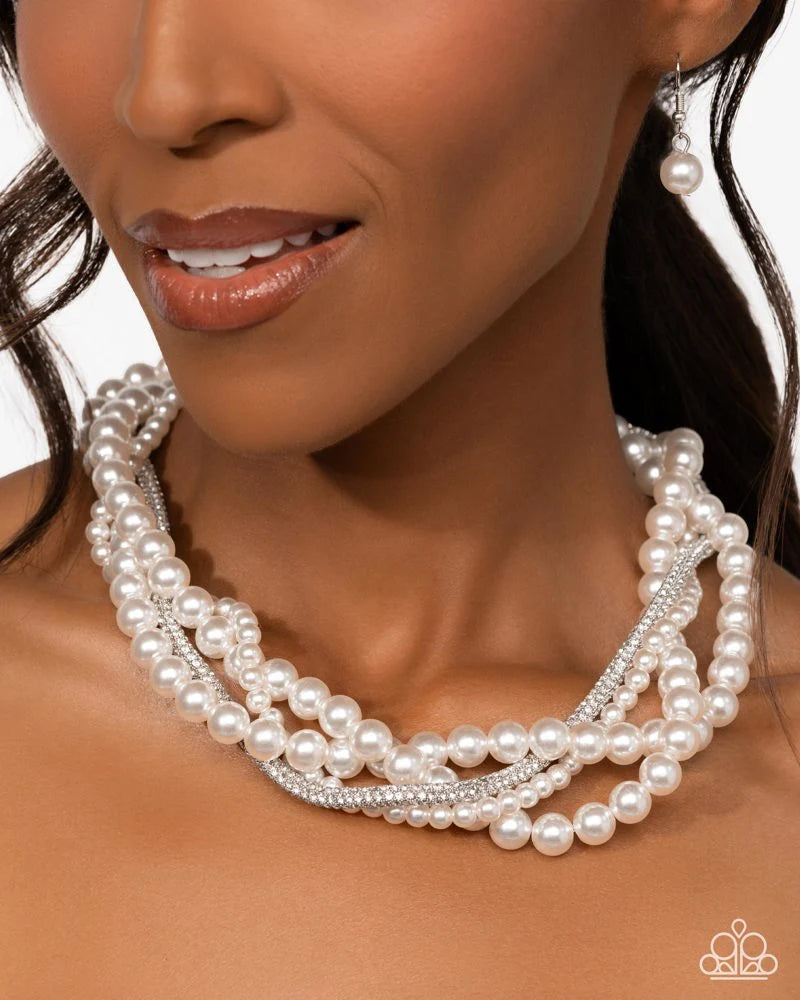 Paparazzi Pearl Pinnacle - White Pearl Silver Layered Necklace Life of the Party March 2026 N3693