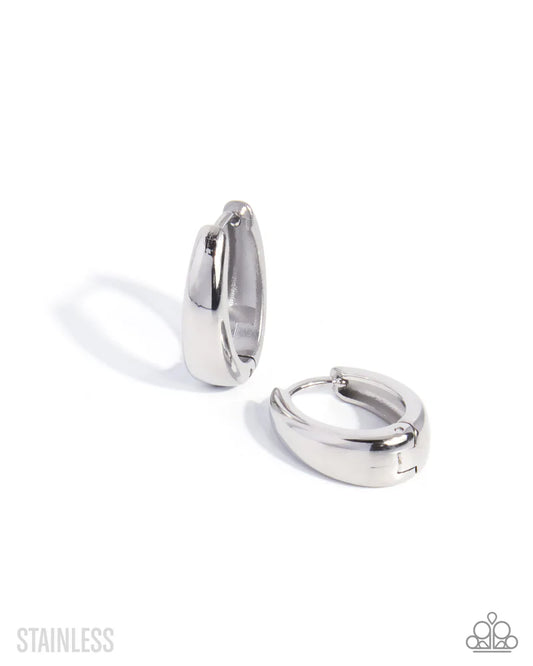 Paparazzi Stainless Stroll - Silver Hinge 1/2 Inch Hoop Earrings - April 2026 Life of the Party
