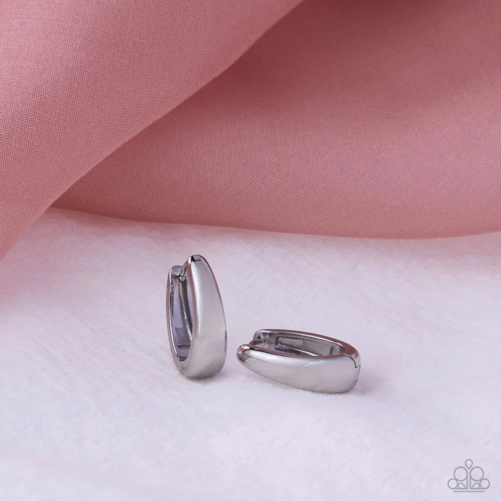 Paparazzi Stainless Stroll - Silver Hinge 1/2 Inch Hoop Earrings - April 2026 Life of the Party