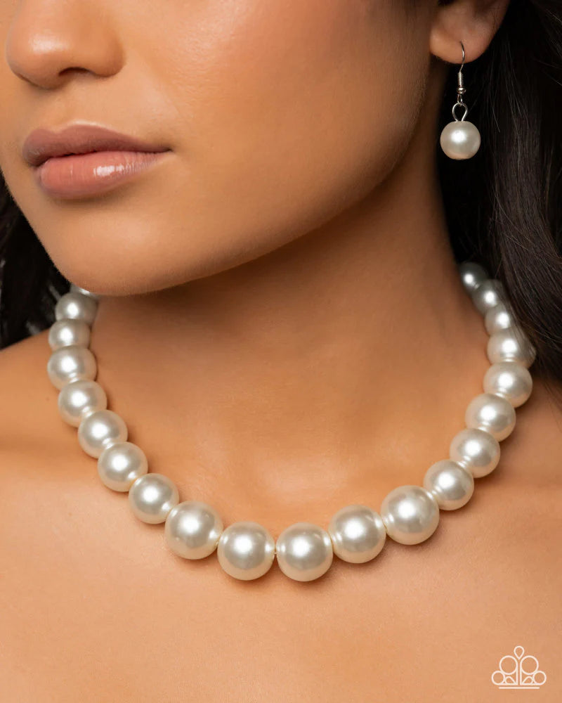 Paparazzi Eternal Empire - White Pearl Necklace April 2026 Life of the Party N4022