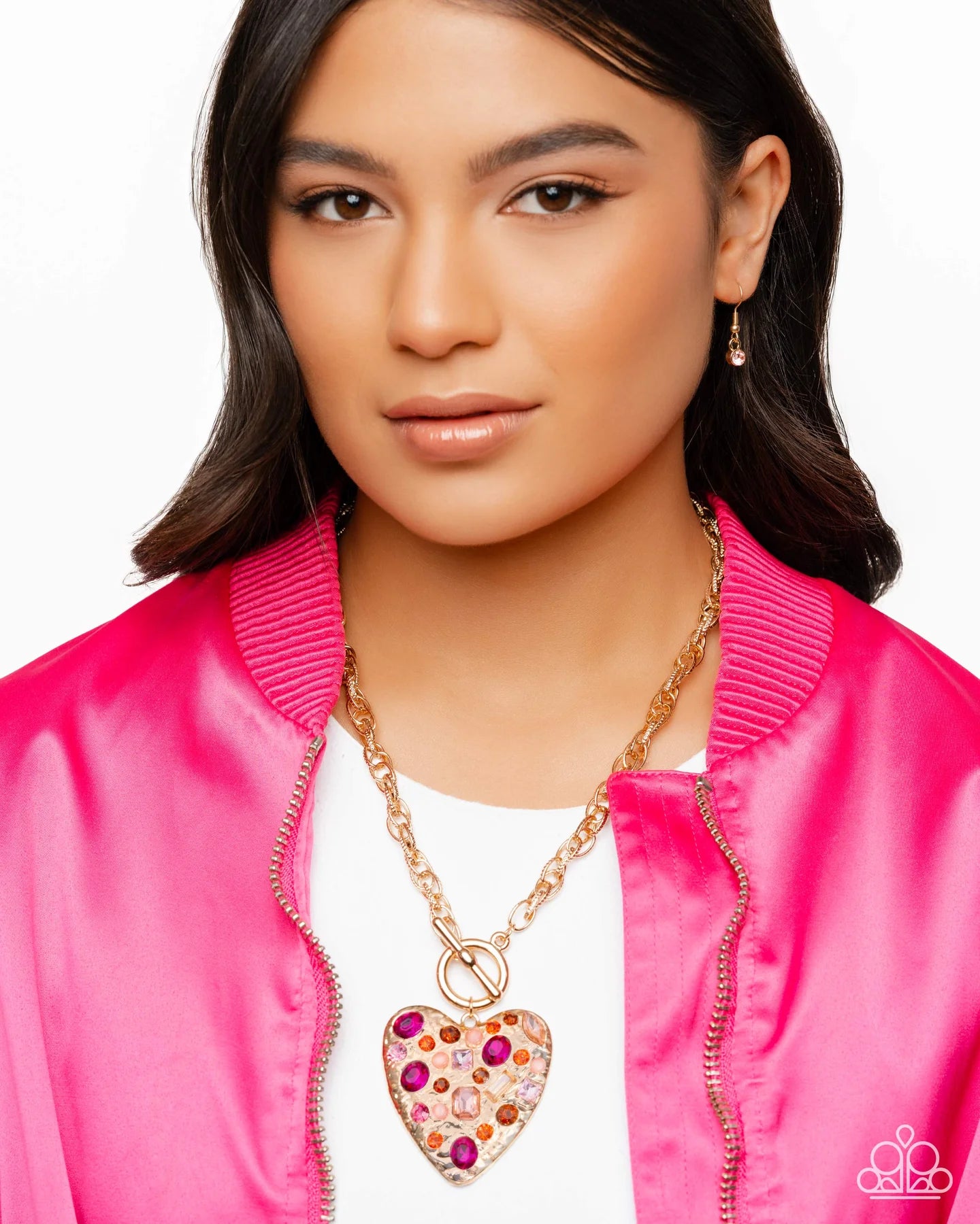 Paparazzi Circulated Chic - Pink Gems Gold Heart Toggle Style Necklace June 2026 Life of the Party