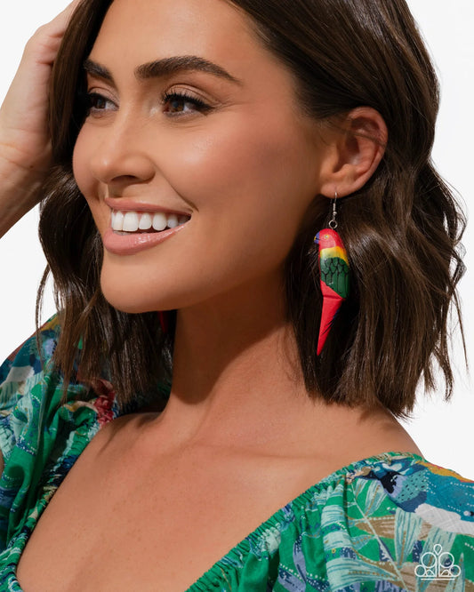 Paparazzi Pampered Parrot - Red Colorful Tropical Parrot Earrings June 2026 Life Of The Party