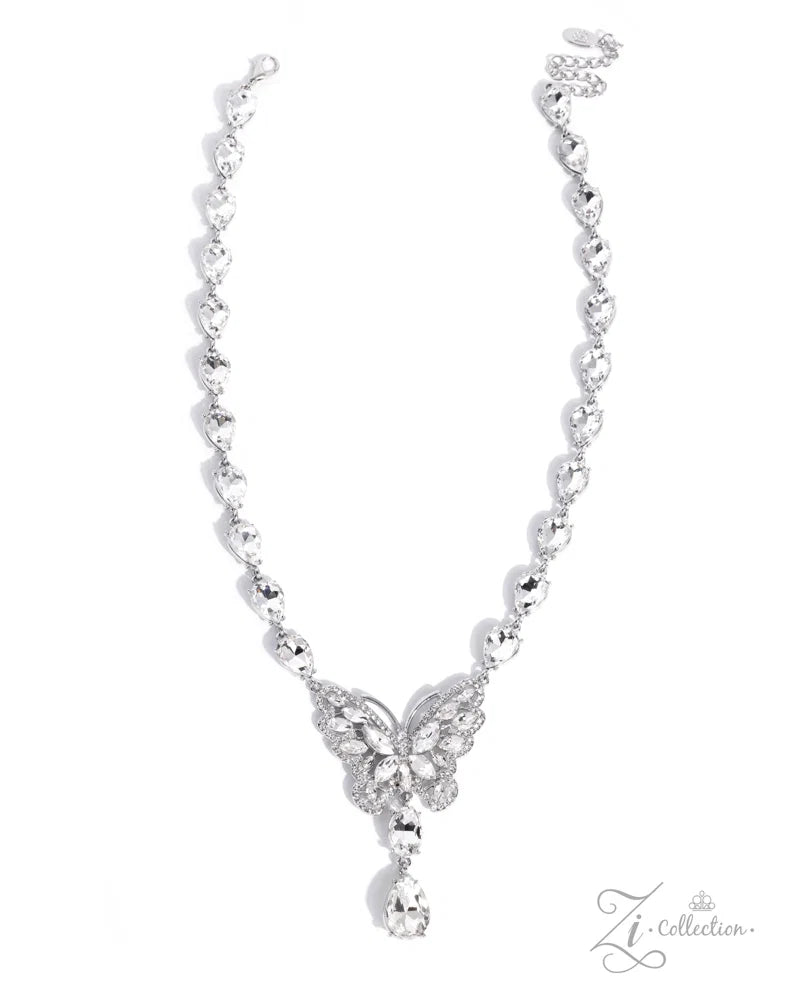 Paparazzi Luminary - White Gem Butterfly Silver Necklace 2026 Zi Collection