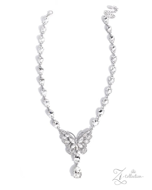 Paparazzi Luminary - White Gem Butterfly Silver Necklace 2026 Zi Collection