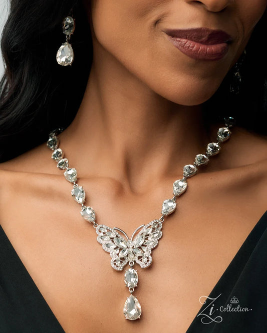 Paparazzi Luminary - White Gem Butterfly Silver Necklace 2026 Zi Collection