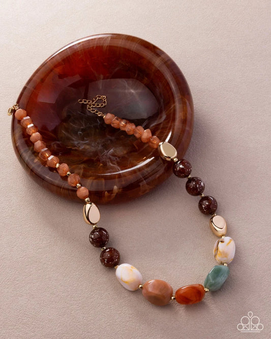 Paparazzi Celebrity Color Orange, Gold, Brown & Multicolored Bead Acrylic Necklace Part Of The Fall 2026 Preview Pack