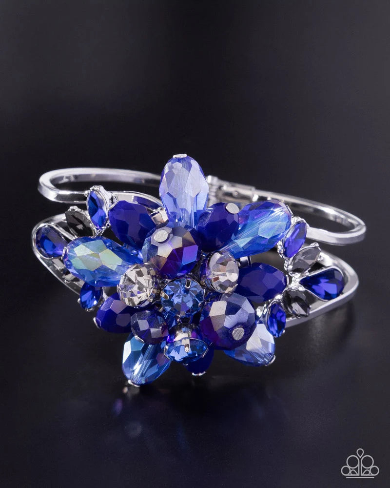 Paparazzi Shimmery Spectacle - Blue, Smoky, White & Sapphire Gem Hinged Bracelet Part Of The Fall Trend Preview Pack 2026