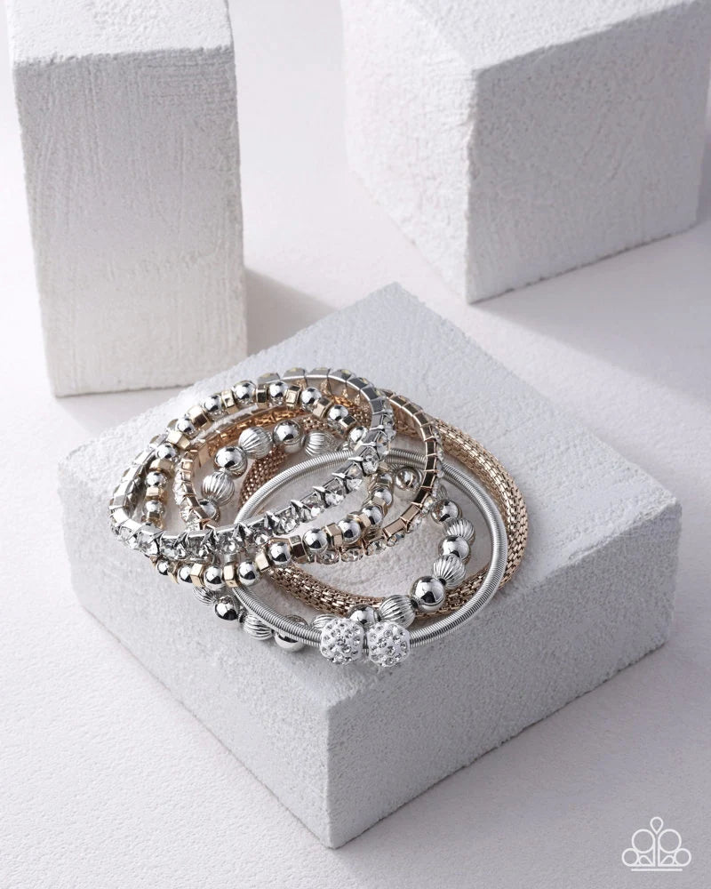Paparazzi Festive Fashion Multi Gold Silver Set Of 6 Stretch Bracelets Life Of The Party September 2026