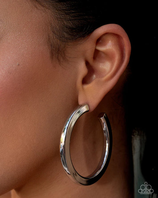 Sleek Spotlight - Silver 2 1/4 Inch Hoop Earring Meet Your Match 2025 Paparazzi E3008