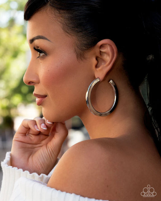 Sleek Spotlight - Silver 2 1/4 Inch Hoop Earring Meet Your Match 2025 Paparazzi E3008