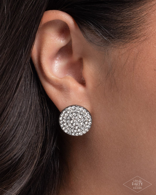 Paparazzi Radiant Ripples - Black Gunmetal & White Rhinestone Post Earring Life Of The Party Black Diamond Encore E3235