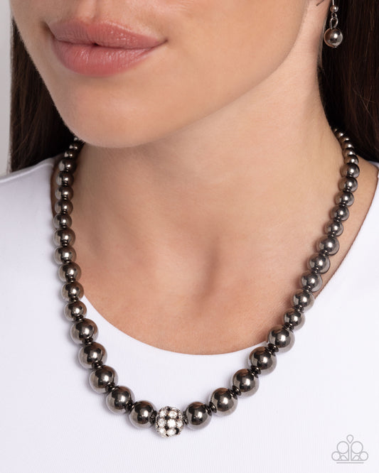 High-Stakes FAME - Black Gunmetal Bead & White Rhinestone Necklace Paparazzi N2821