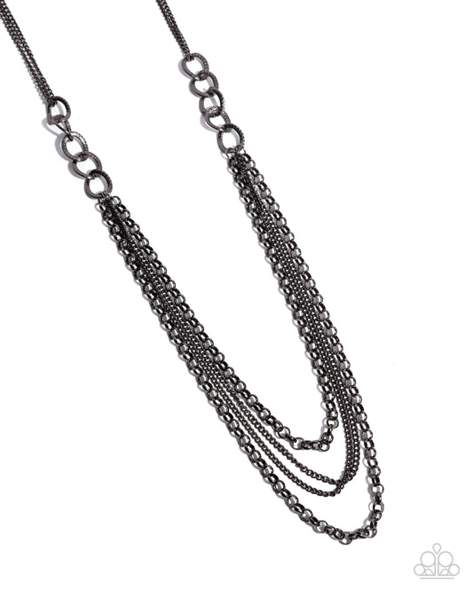 Mechanical Mayhem - Black Industrial Gunmetal Layered Chain Necklace Paparazzi N2842