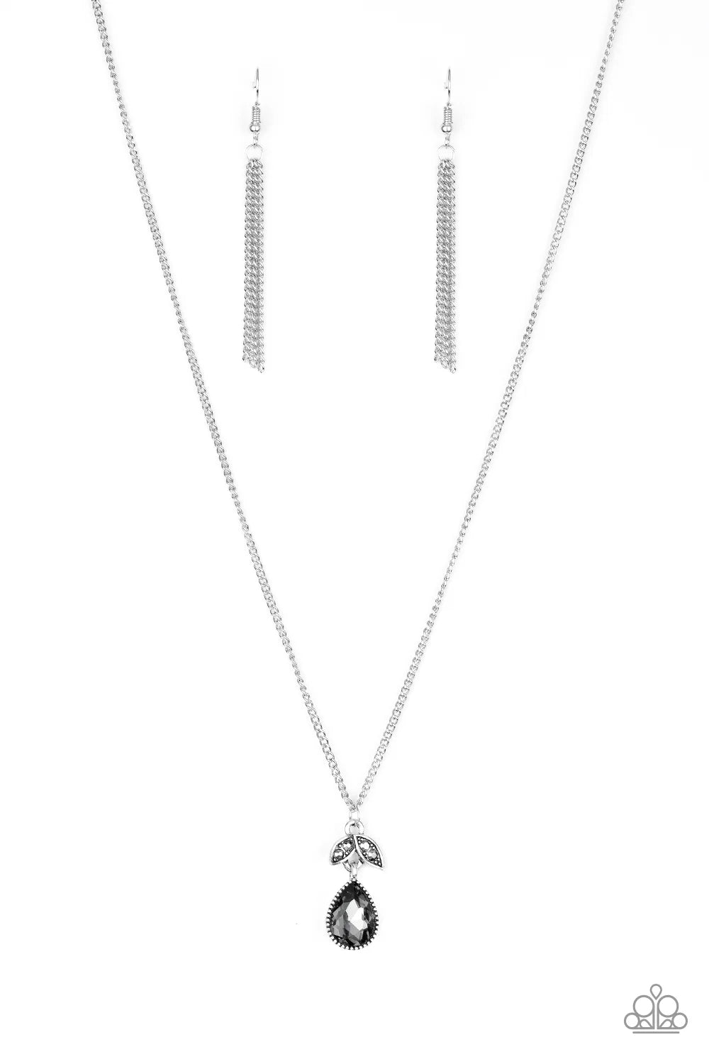 Paparazzi Nice To Meet You Silver Smoky Gem Teardrop Necklace N0399