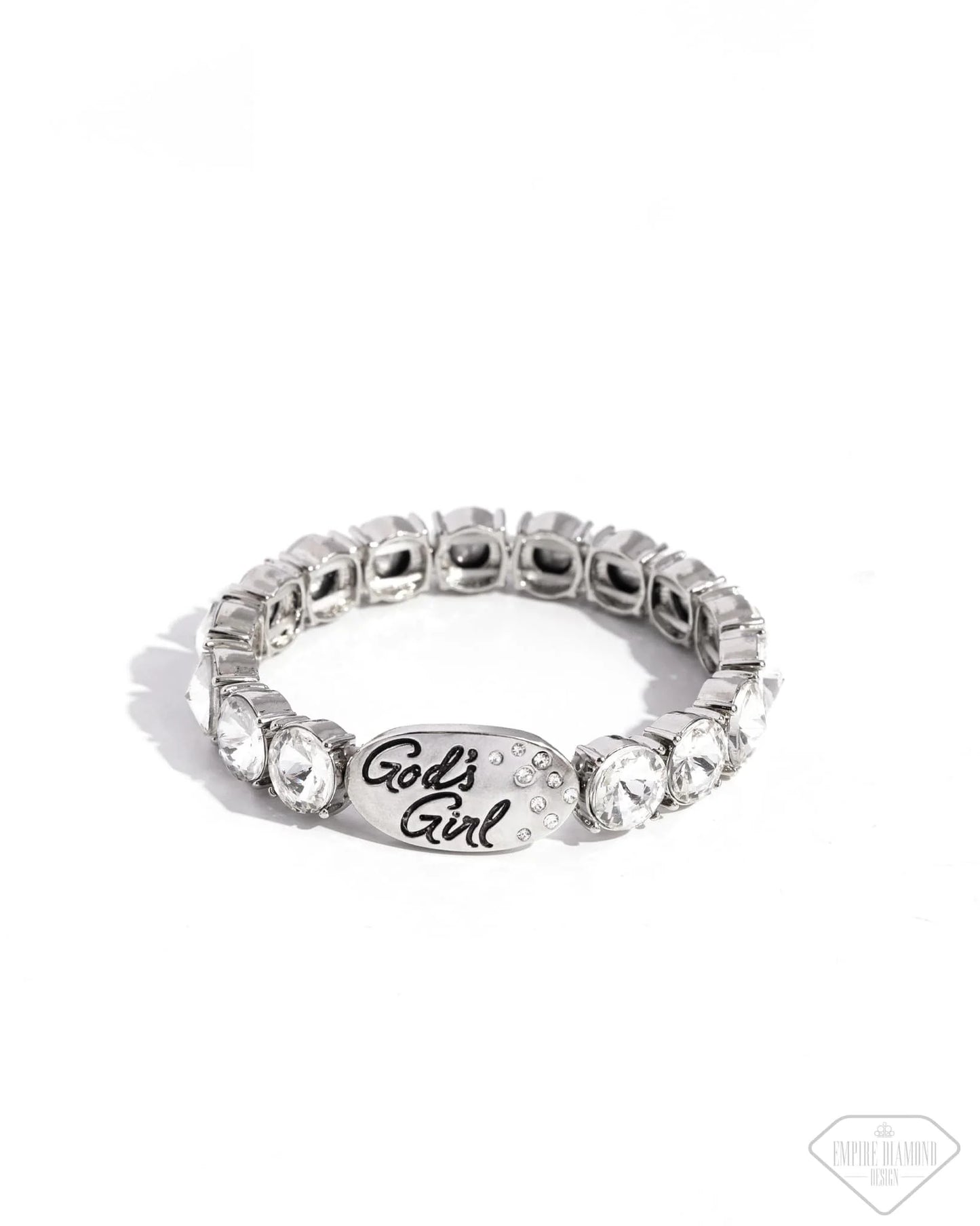 God's Grace White Gem "God's Girl" Empire Diamond Life Of The Party Bracelet Paparazzi B1714