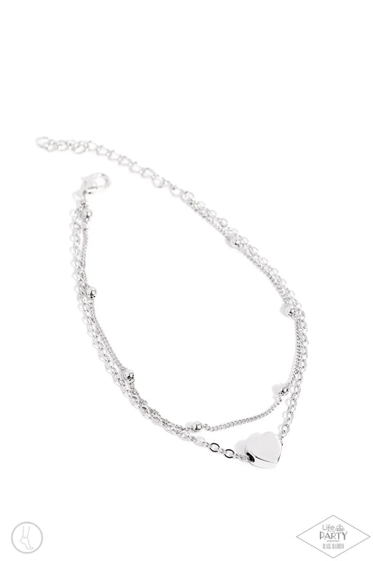 Paparazzi Ocean Heart - Silver Heart Anklet - Black Diamond Encore B2572