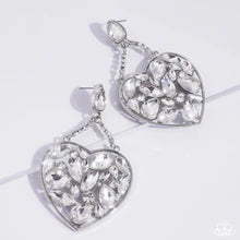 Glittery Gait White Gem Silver Heart Earring November 2024 Life Of The Party Paparazzi