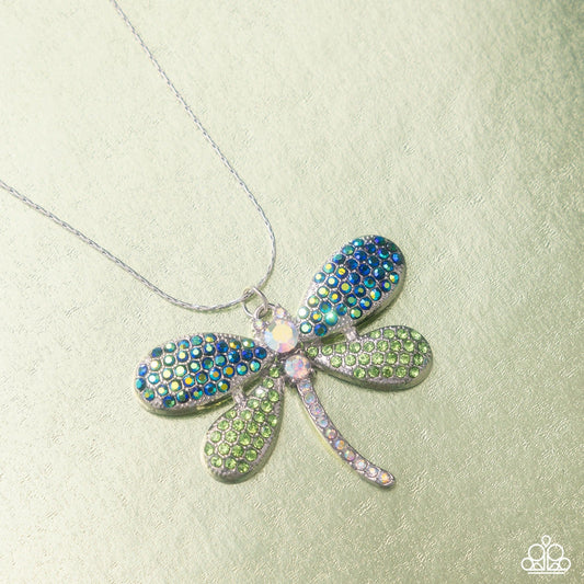 Dragonfly Defiance Green & Silver Necklace GIMME THE GLITZ 2025 Paparazzi N3083