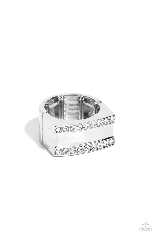 Paparazzi Victory - White Rhinestone Silver Men's Urban Ring R1244