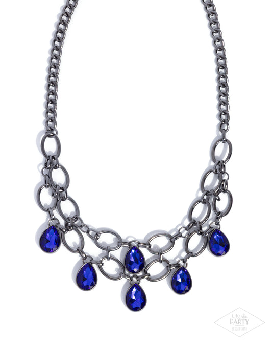 Paparazzi Show-Stopping Shimmer - Blue Teardrop Gem Gunmetal Layered Necklace Life Of The Party Black Diamond Encore